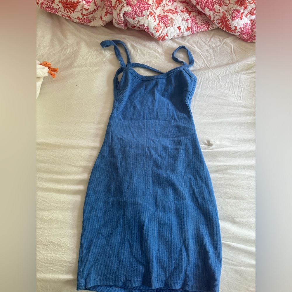 Blue backless mini dress